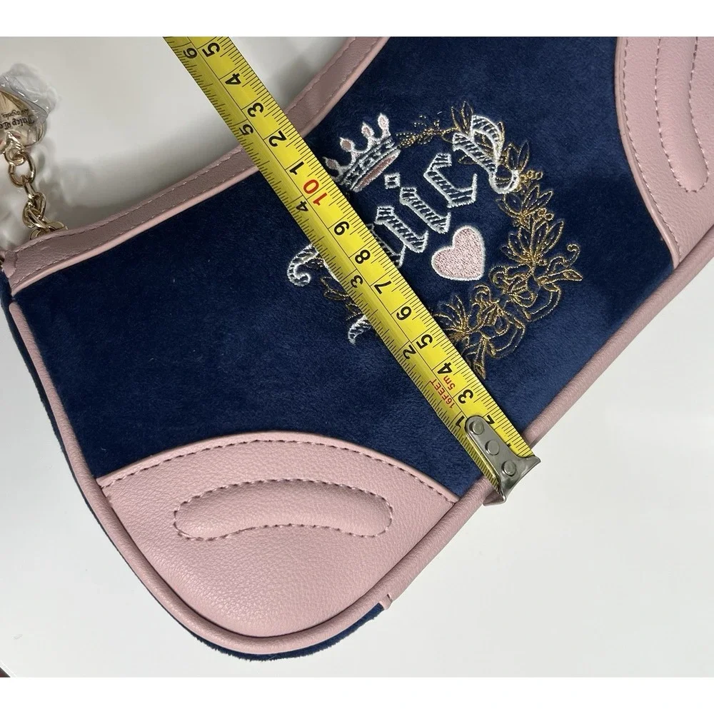 Juicy Couture Heritage Velour Shoulder Bag Regal Blue Pink Y2K Gold‎ Chain Purse